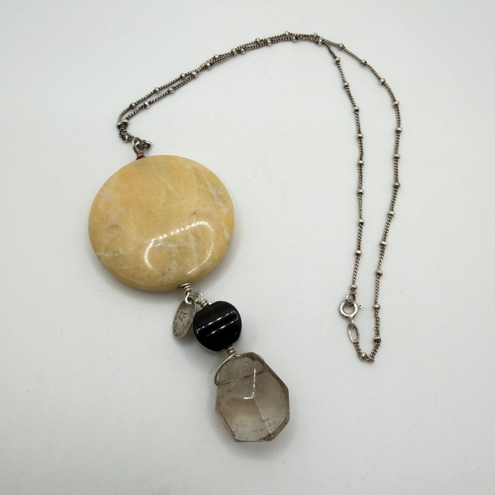 17" Ghislana Firenza, Sterling‎ Silver Calcite, Onyx and Smoky Quartz necklace!
